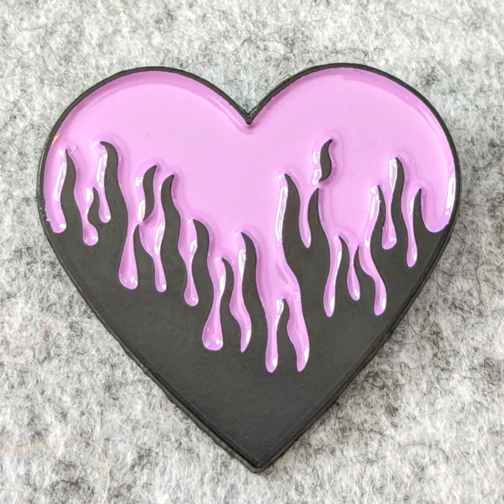 Purple & Black Heart on Fire Pin Enamel Lapel Brooch